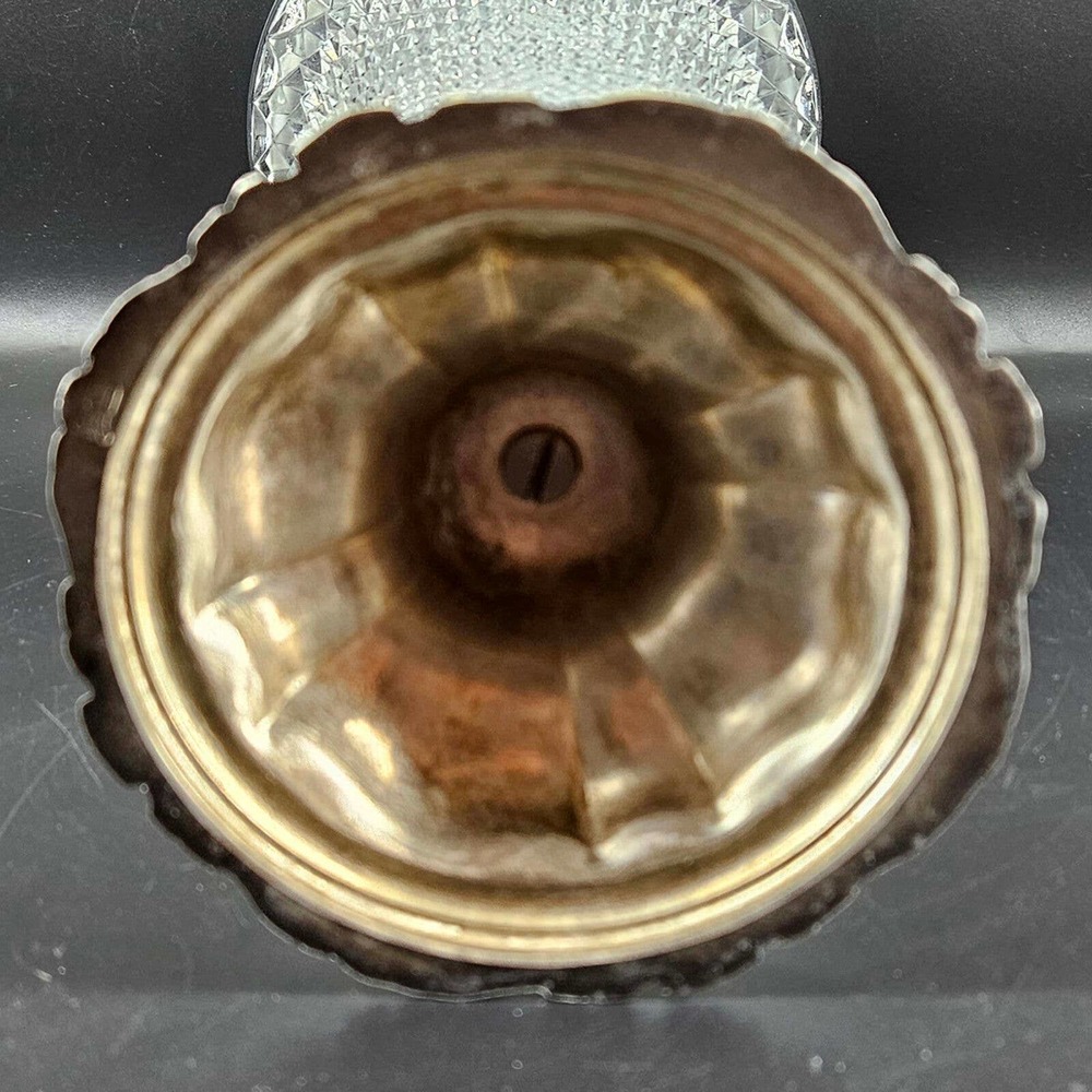 Vintage silver plated floral base diamond cut glass heavy ornate vase, 12" - Picture 5 of 6